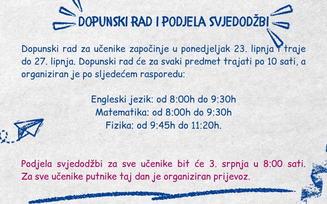 Dopunski rad i podjela svjedodžbi
