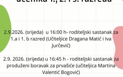Obavijest roditeljima učenika 1., 2. i 3. razreda